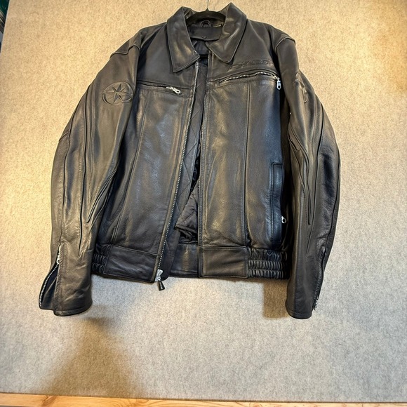 Yamaha Star Motorcycles Black Leather Jacket Mens Medium Quilted Lining Biker